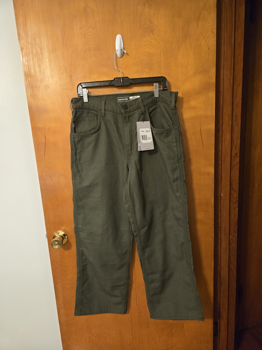 NWT Carhartt Flame Resistant Olive Green Loose Fit Canvas Jeans Size 33x30